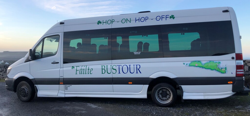 Inis Mór bus tour vehicle at Kilronan Harbour Aran Islands